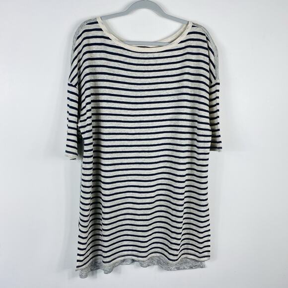 Banana Republic Size XL Linen Cotton Boat-Neck Striped Top Cream Blue Gray - Picture 1 of 5